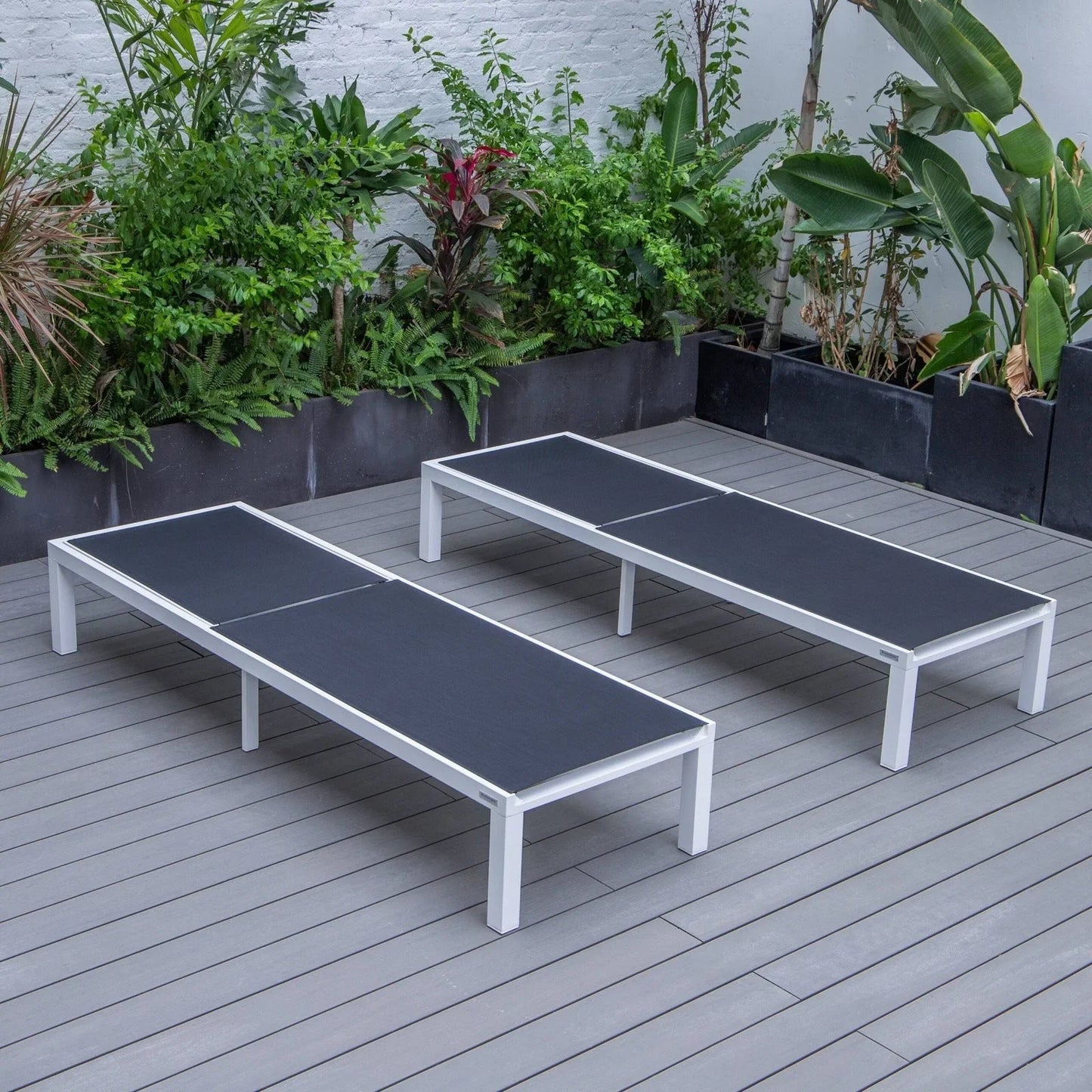 Marlin Patio Chaise Lounge Chair with White Aluminum Frame, Set of 2 - Elax Furniture