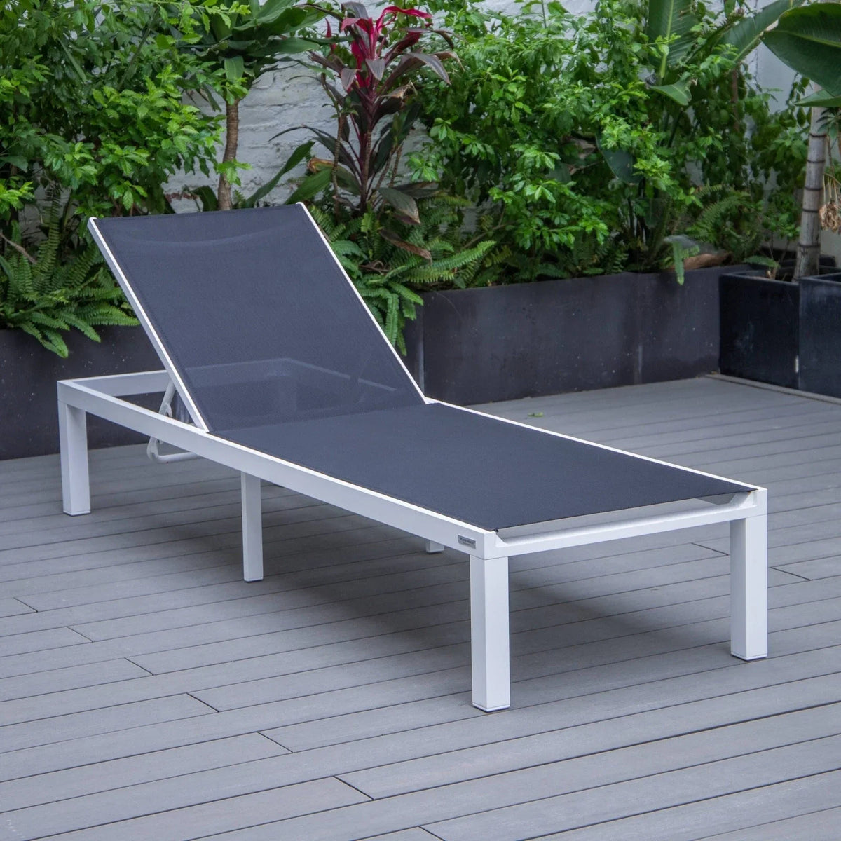 Marlin Modern White Aluminum Outdoor Chaise Lounge Chair With Square Fire Pit Side Table Set of 2 - Elax Furniture