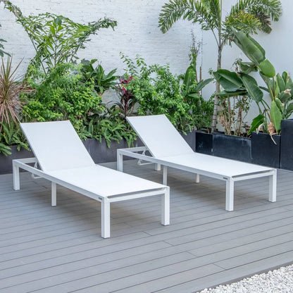 Marlin Patio Chaise Lounge Chair with White Aluminum Frame, Set of 2 - Elax Furniture