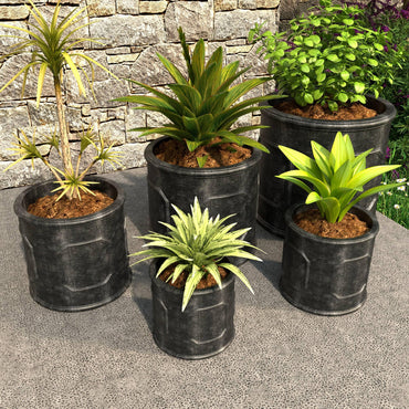 Meadow 5-Piece Fiberstone and MGO Clay Planter Set, Mid-Century Modern Round Planter Pot for Indoor and Outdoor - Elax Furniture