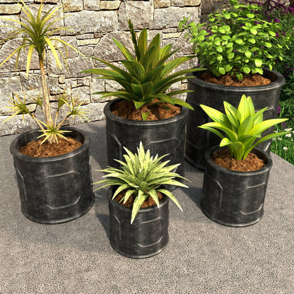 Meadow 5-Piece Fiberstone and MGO Clay Planter Set, Mid-Century Modern Round Planter Pot for Indoor and Outdoor - Elax Furniture