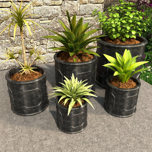 Meadow 5-Piece Fiberstone and MGO Clay Planter Set, Mid-Century Modern Round Planter Pot for Indoor and Outdoor