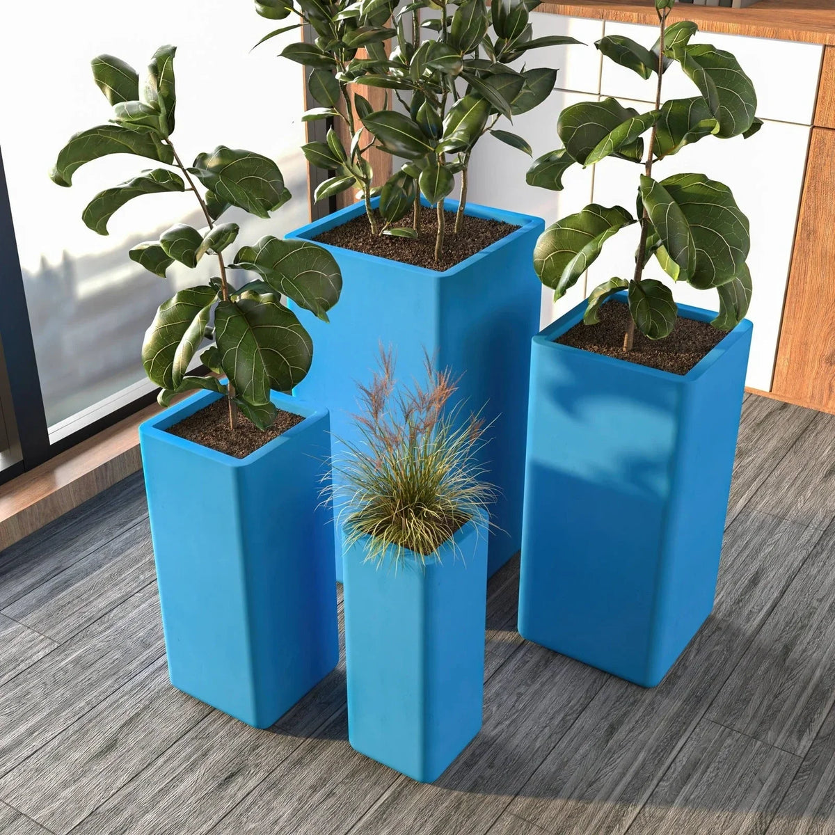 Marquee 4-Piece Fiberstone and MGO Clay Planter Set, Mid-Century Modern Square Planter Pot for Indoor and Outdoor Home - Elax Furniture