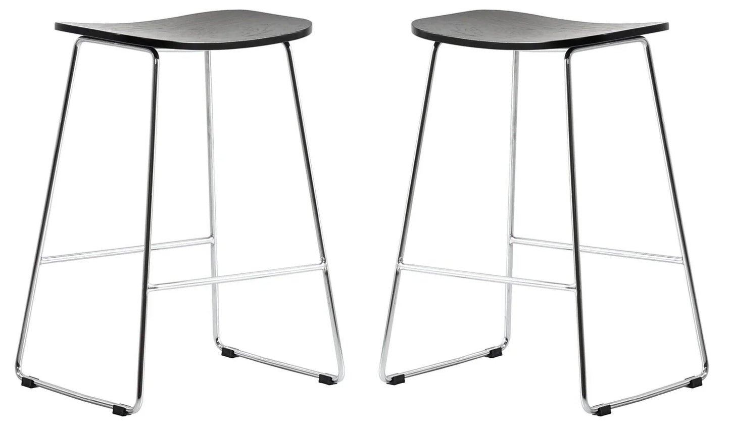 Melrose Modern Wood Counter Stool With Chrome Frame Set of 2 - Elax Furniture