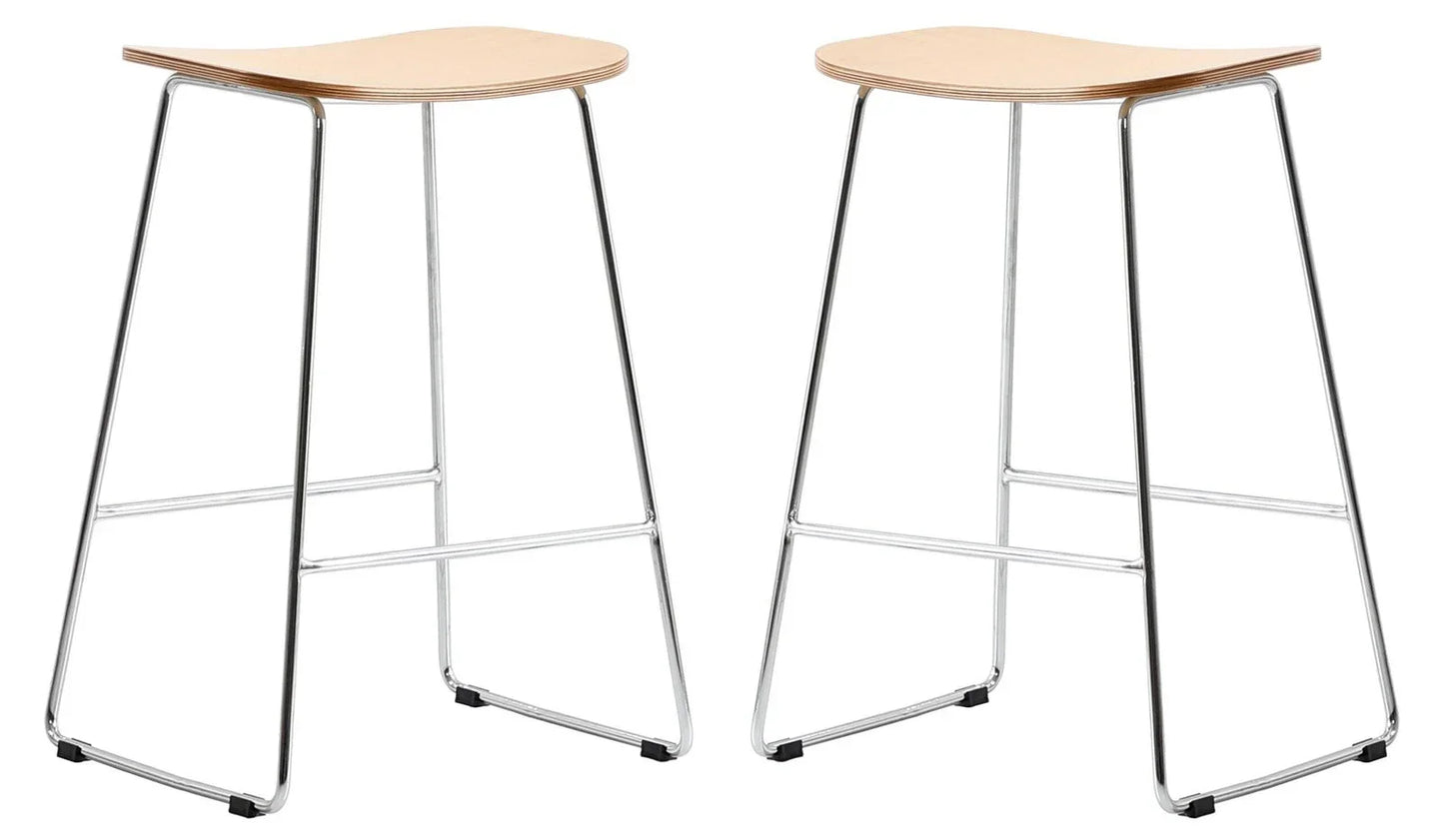 Melrose Modern Wood Counter Stool With Chrome Frame Set of 2 - Elax Furniture