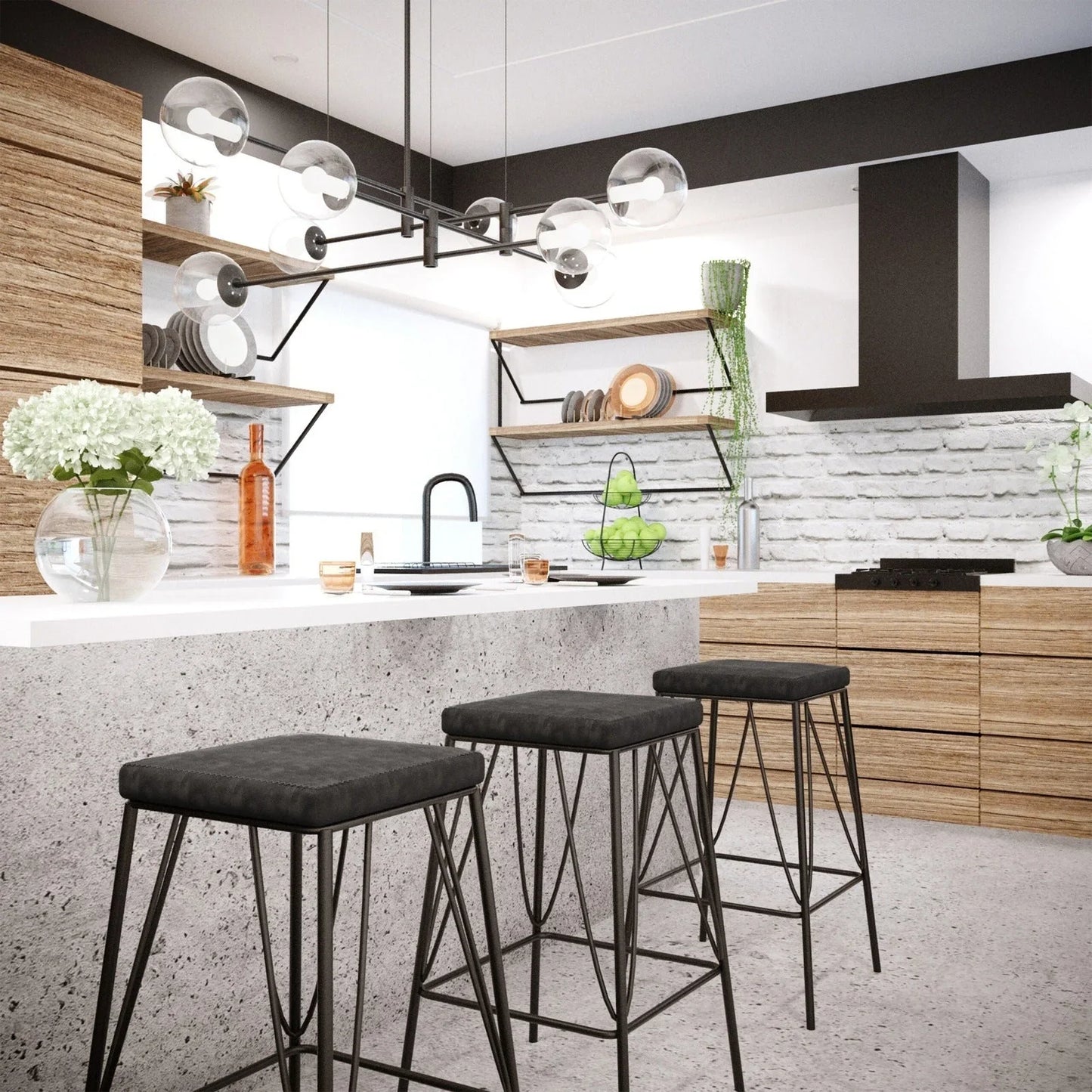 Millard Leather Bar Stool With Metal Frame Set of 2 - Elax Furniture