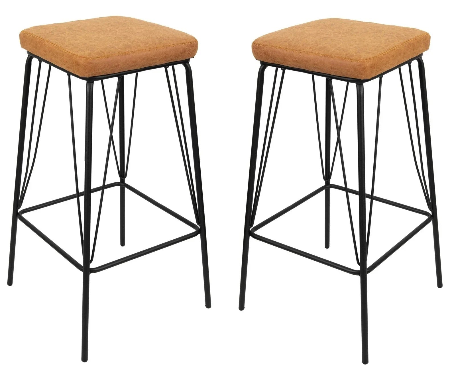 Millard Leather Bar Stool With Metal Frame Set of 2 - Elax Furniture