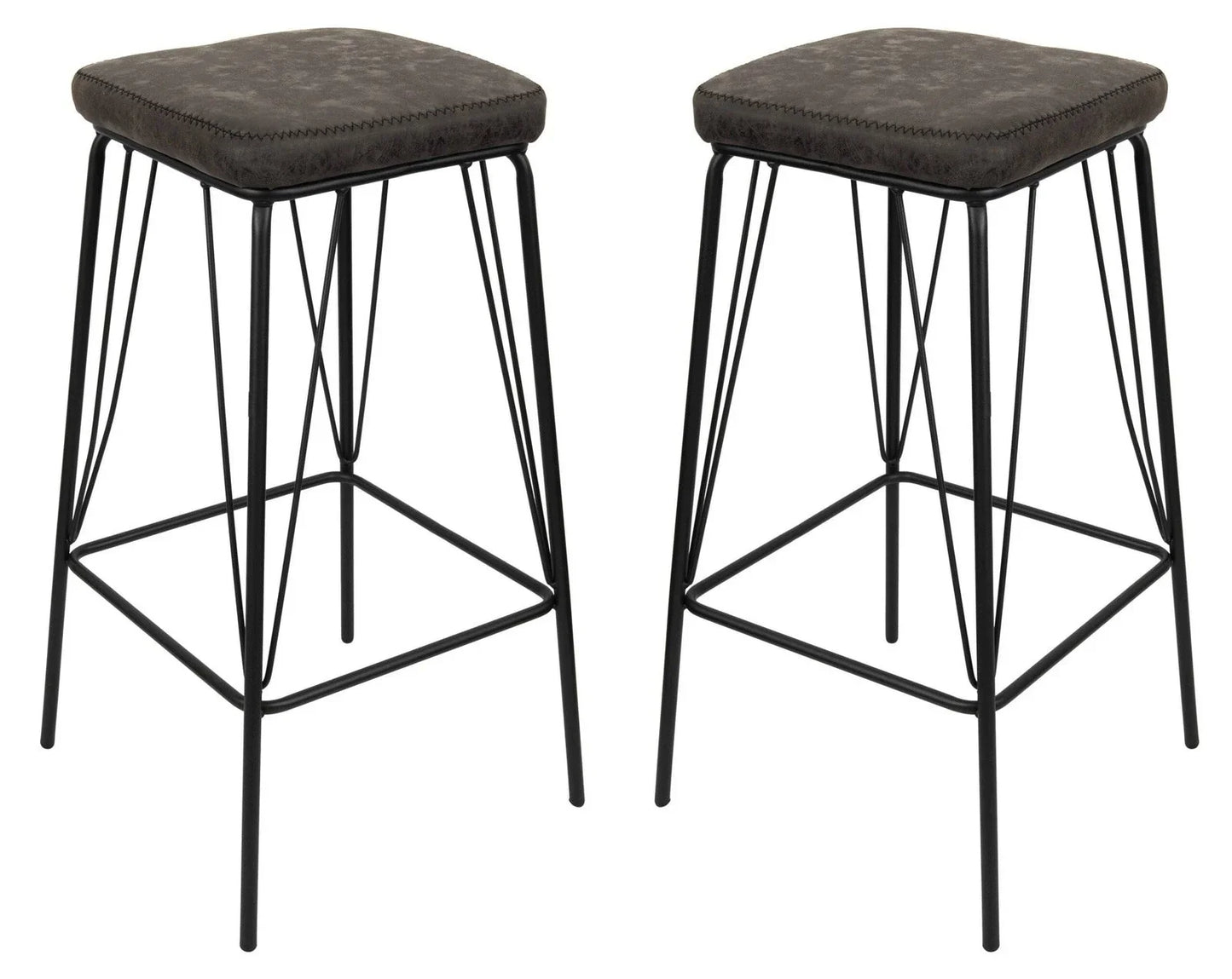 Millard Leather Bar Stool With Metal Frame Set of 2 - Elax Furniture