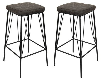 Millard Leather Bar Stool With Metal Frame Set of 2 - Elax Furniture