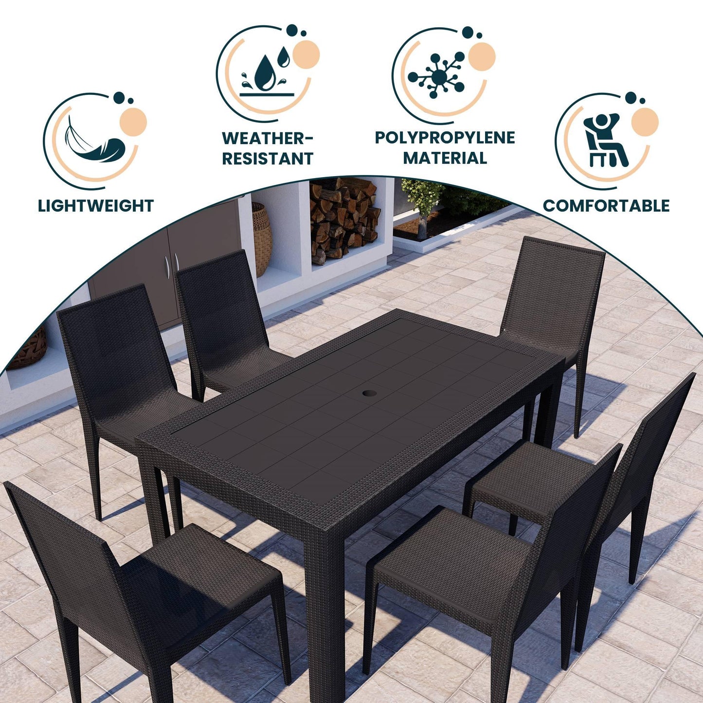 Mace Mid-Century 7-Piece Outdoor Dining Set - Elax Furniture