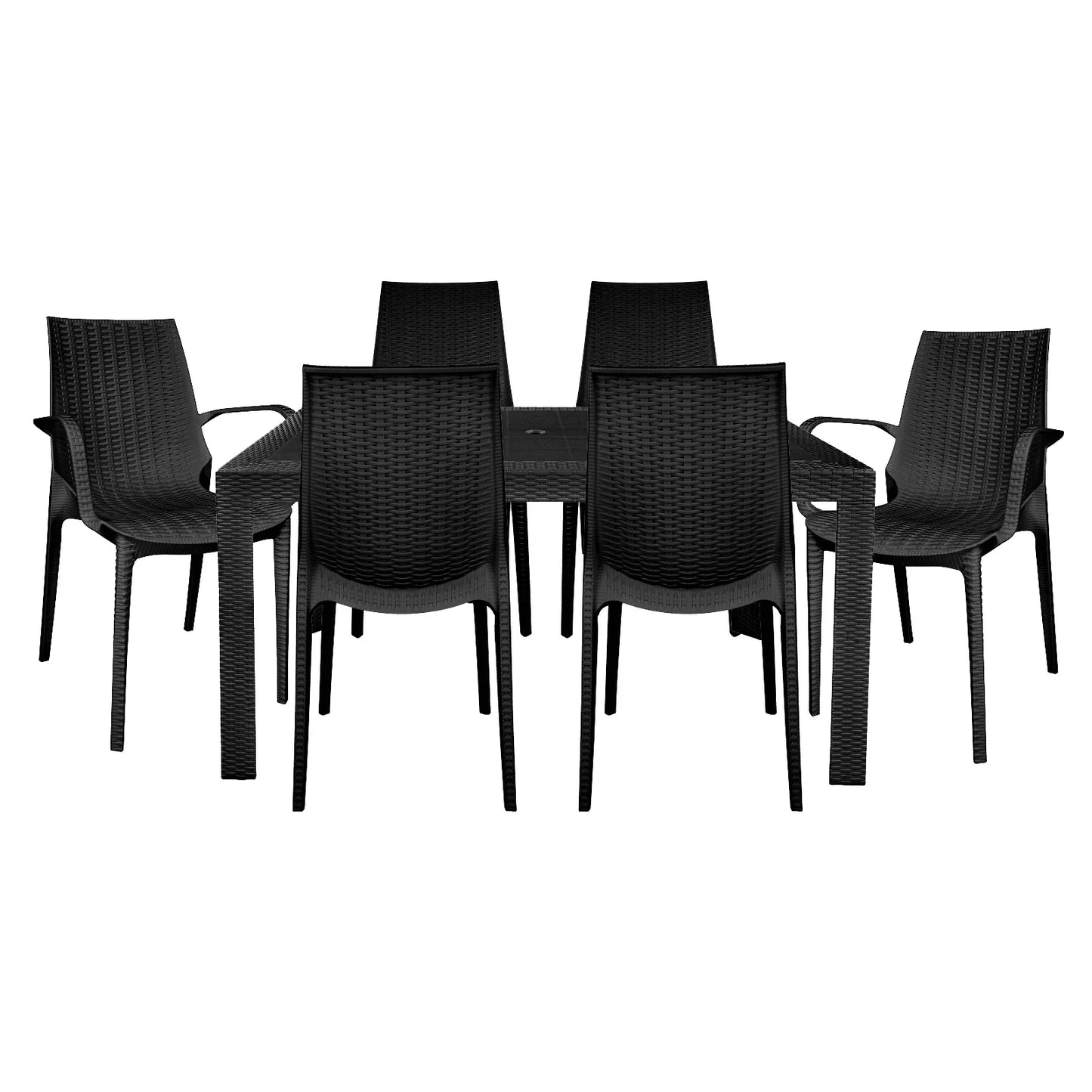 Kent Mid-Century 7-Piece Outdoor Dining Set: 4 Side Chairs & 2 Armchairs - Elax Furniture