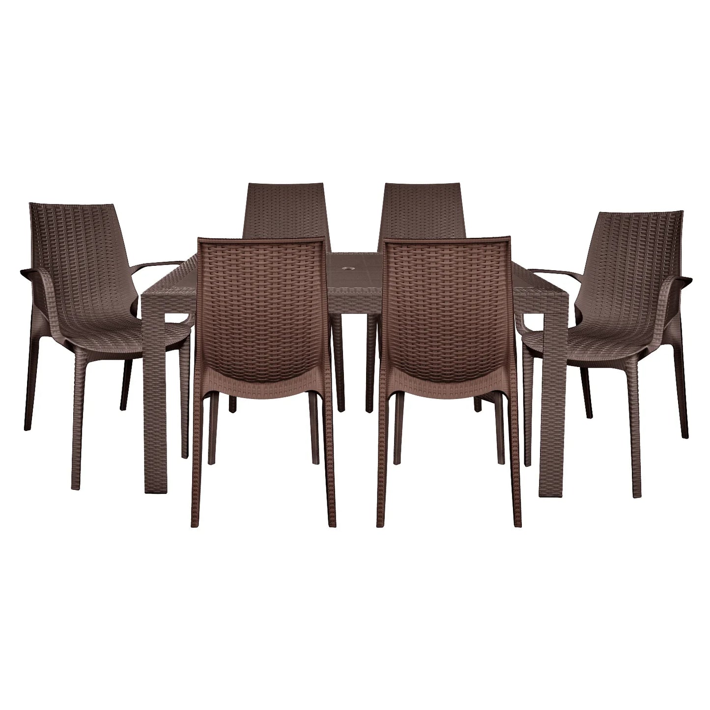 Kent Mid-Century 7-Piece Outdoor Dining Set: 4 Side Chairs & 2 Armchairs - Elax Furniture