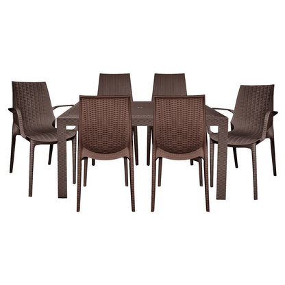 Kent Mid-Century 7-Piece Outdoor Dining Set: 4 Side Chairs & 2 Armchairs - Elax Furniture