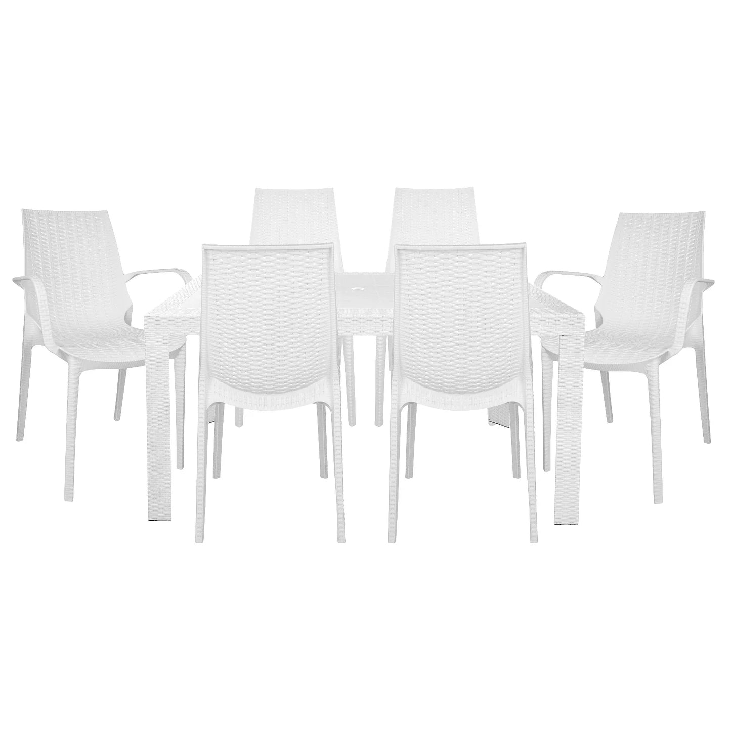 Kent Mid-Century 7-Piece Outdoor Dining Set: 4 Side Chairs & 2 Armchairs - Elax Furniture