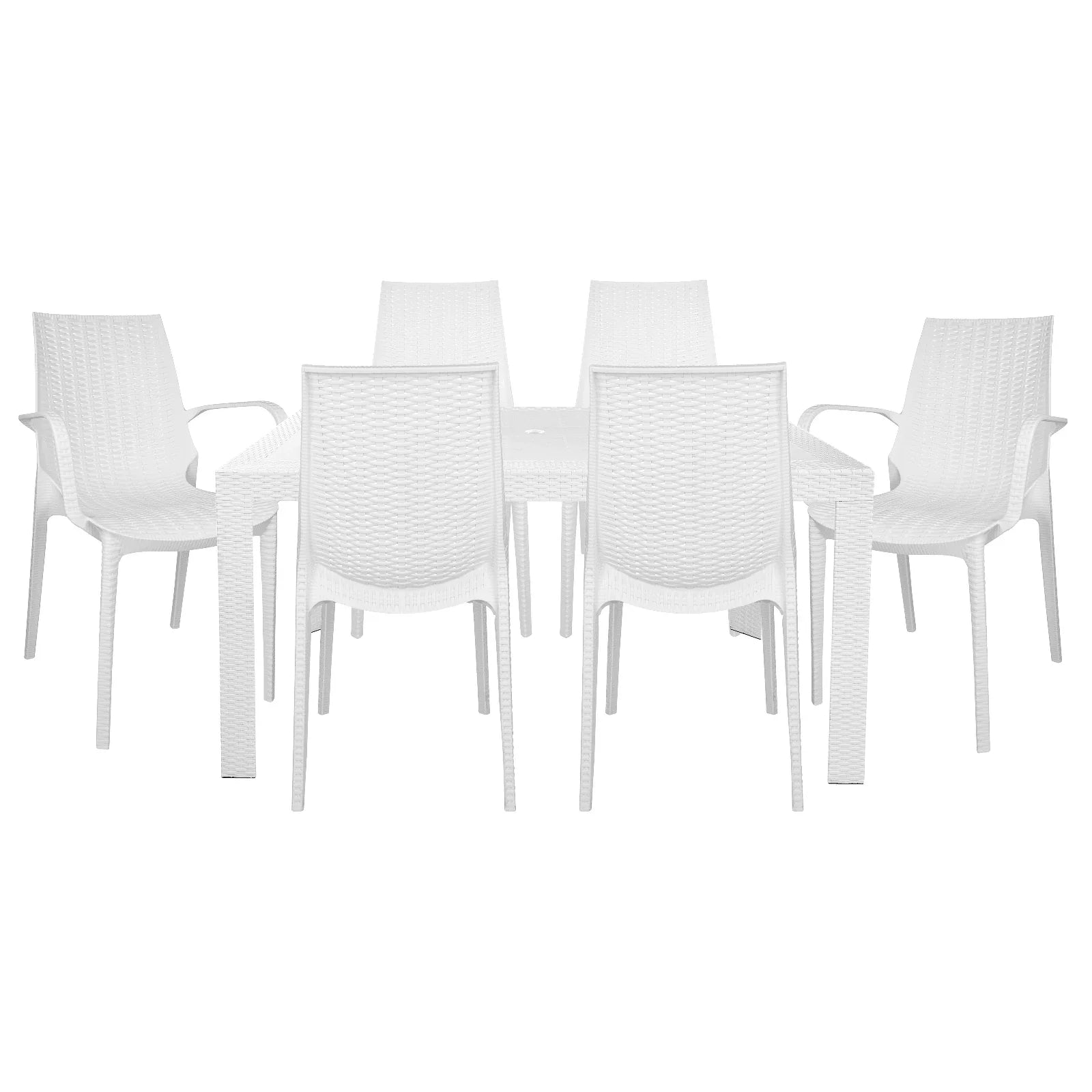 Kent Mid-Century 7-Piece Outdoor Dining Set: 4 Side Chairs & 2 Armchairs - Elax Furniture