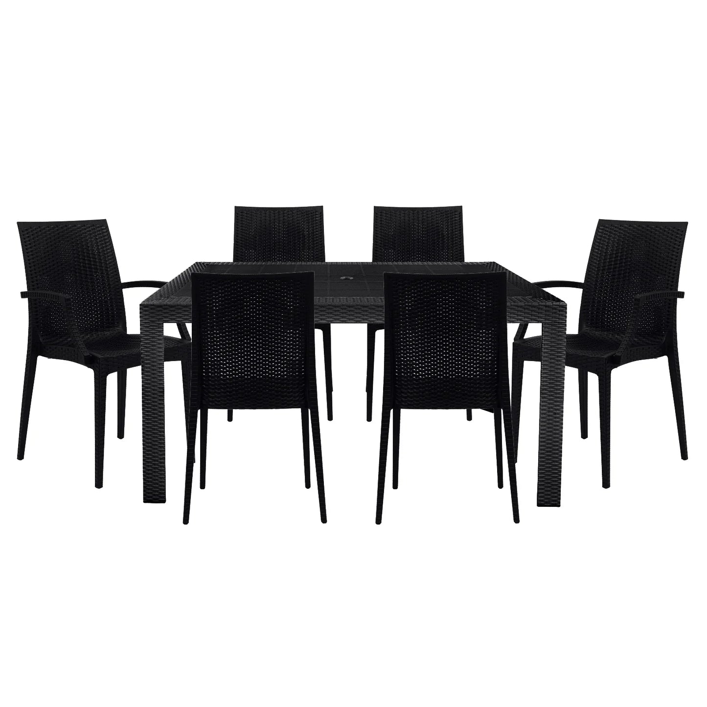 Mace Mid-Century 7-Piece Outdoor Dining Set: 4 Side Chairs & 2 Armchairs - Elax Furniture