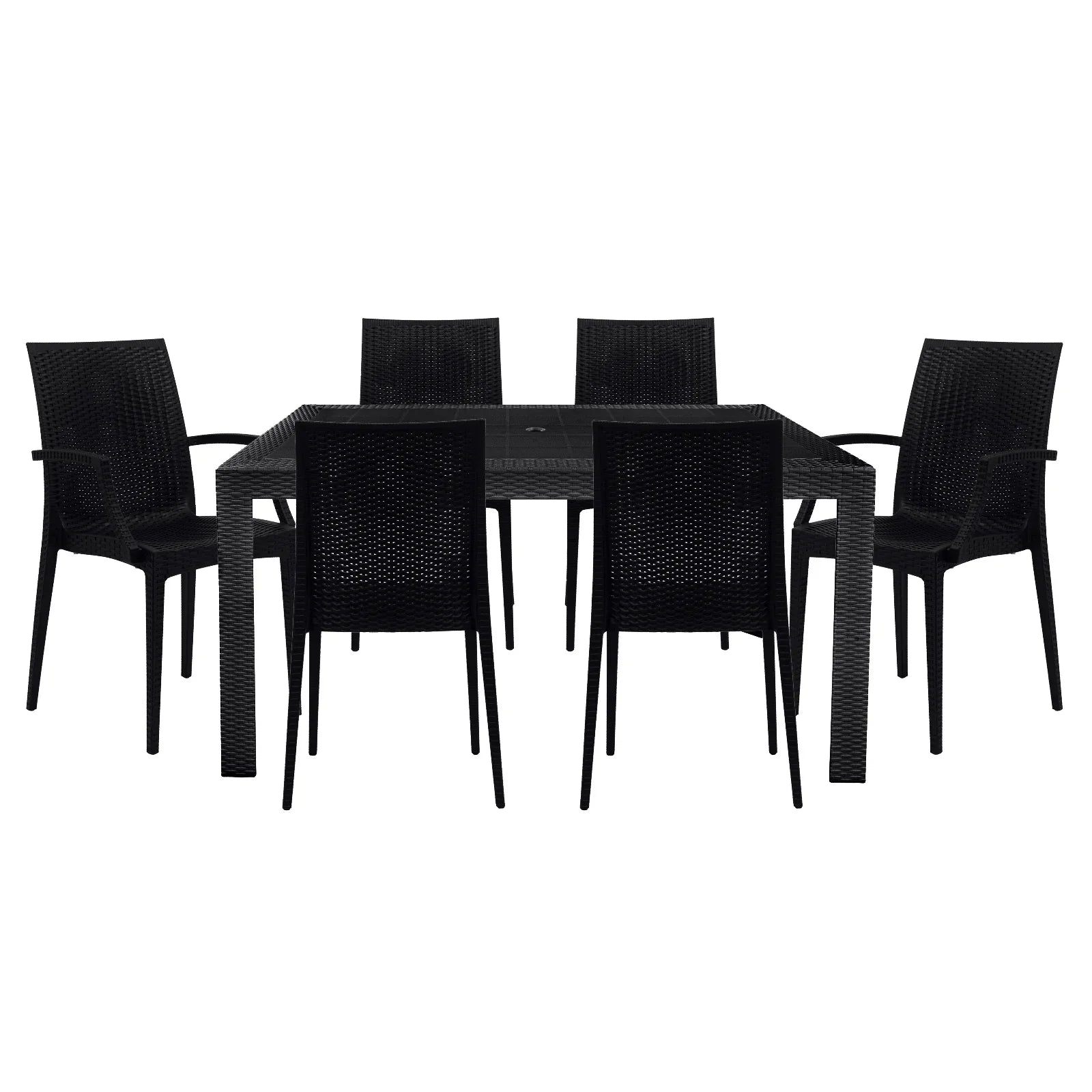 Mace Mid-Century 7-Piece Outdoor Dining Set: 4 Side Chairs & 2 Armchairs - Elax Furniture