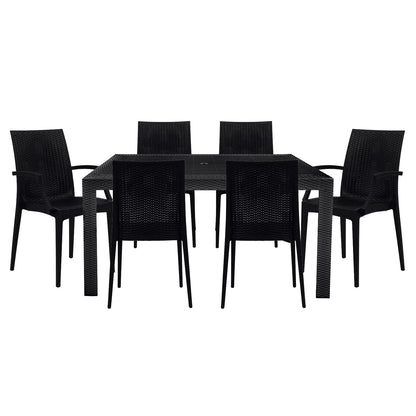 Mace Mid-Century 7-Piece Outdoor Dining Set: 4 Side Chairs & 2 Armchairs - Elax Furniture