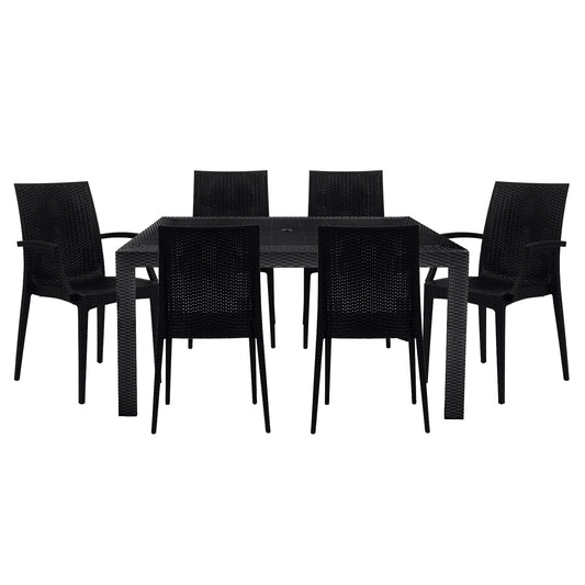 Mace Mid-Century 7-Piece Outdoor Dining Set: 4 Side Chairs & 2 Armchairs - Elax Furniture