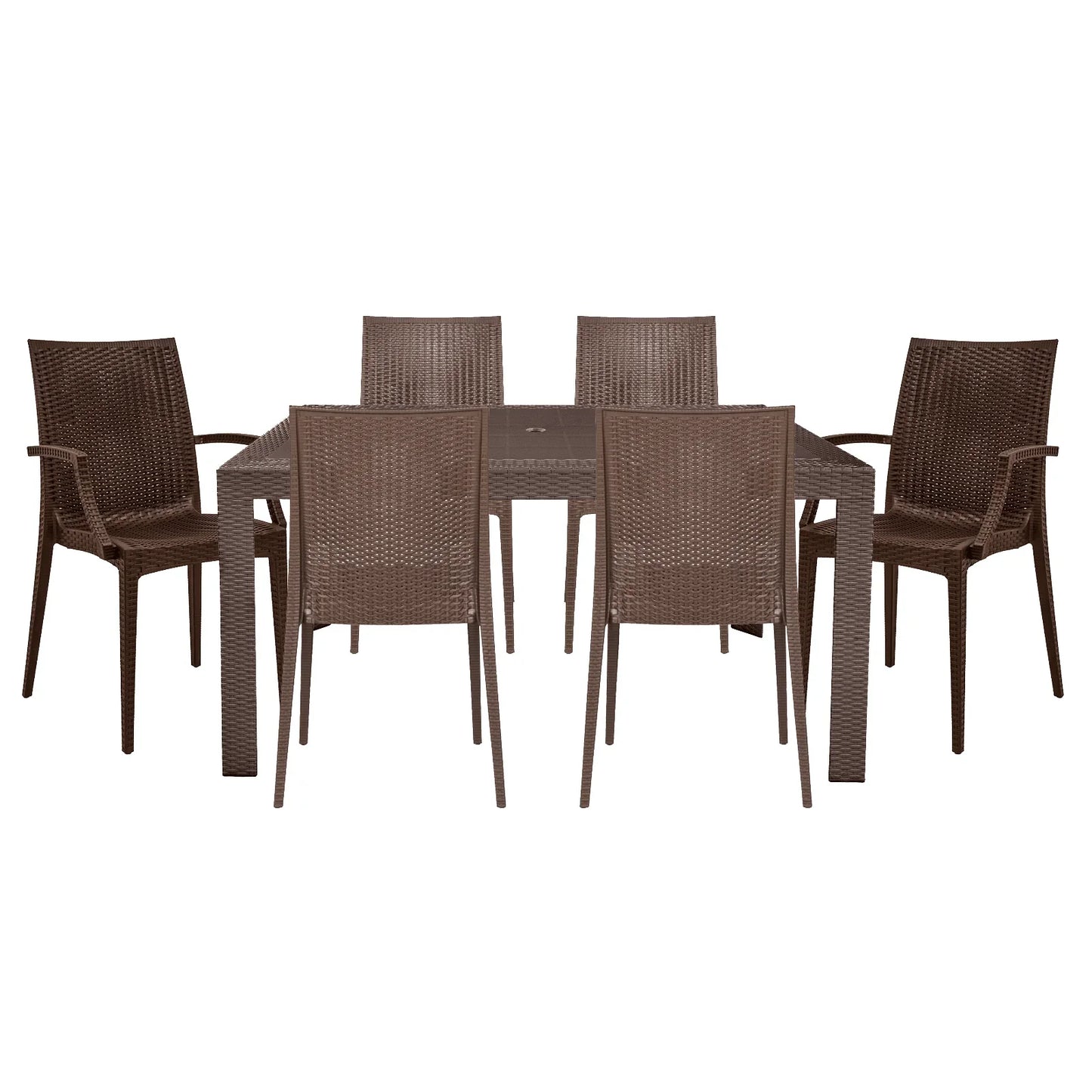 Mace Mid-Century 7-Piece Outdoor Dining Set: 4 Side Chairs & 2 Armchairs - Elax Furniture