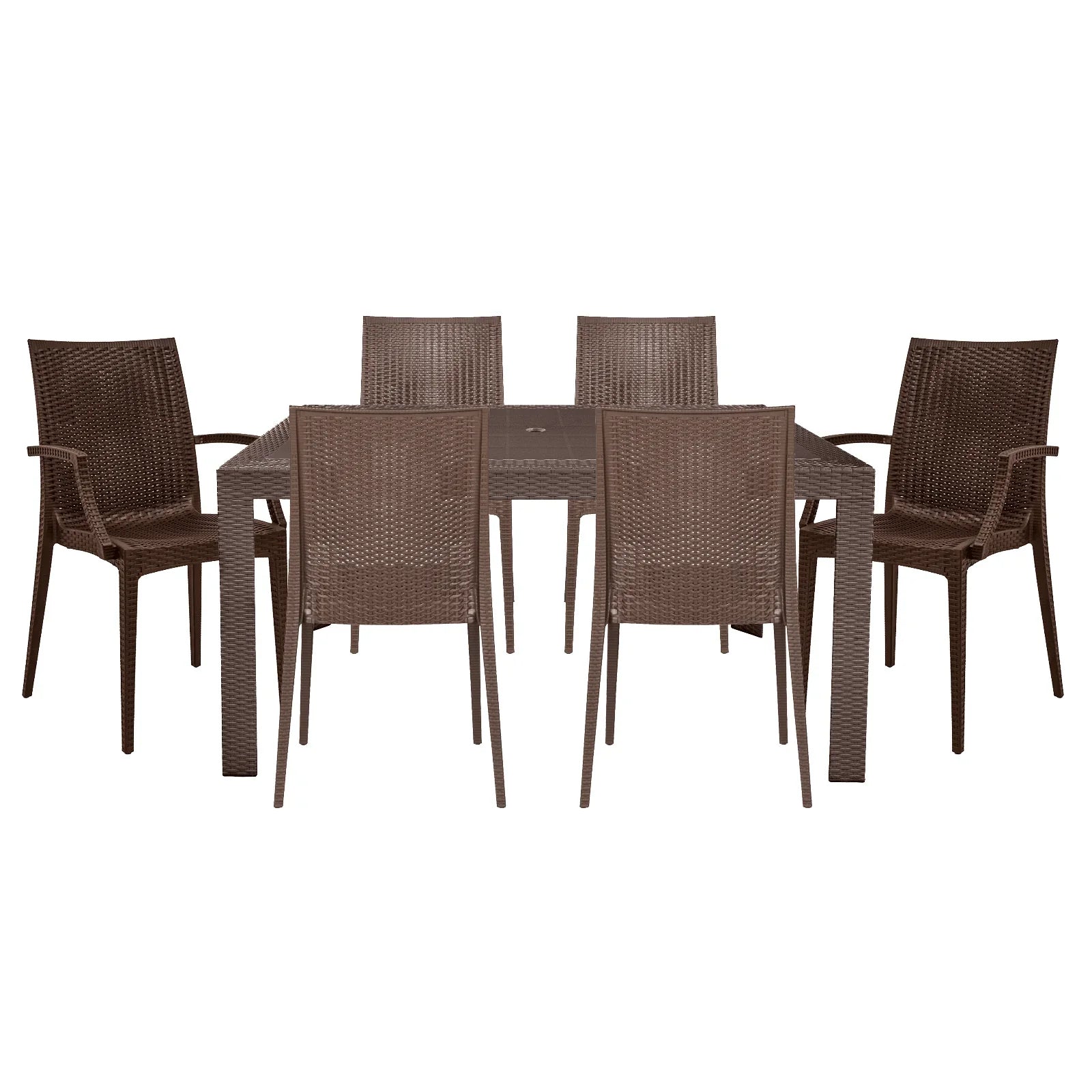 Mace Mid-Century 7-Piece Outdoor Dining Set: 4 Side Chairs & 2 Armchairs - Elax Furniture