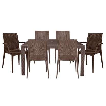 Mace Mid-Century 7-Piece Outdoor Dining Set: 4 Side Chairs & 2 Armchairs - Elax Furniture