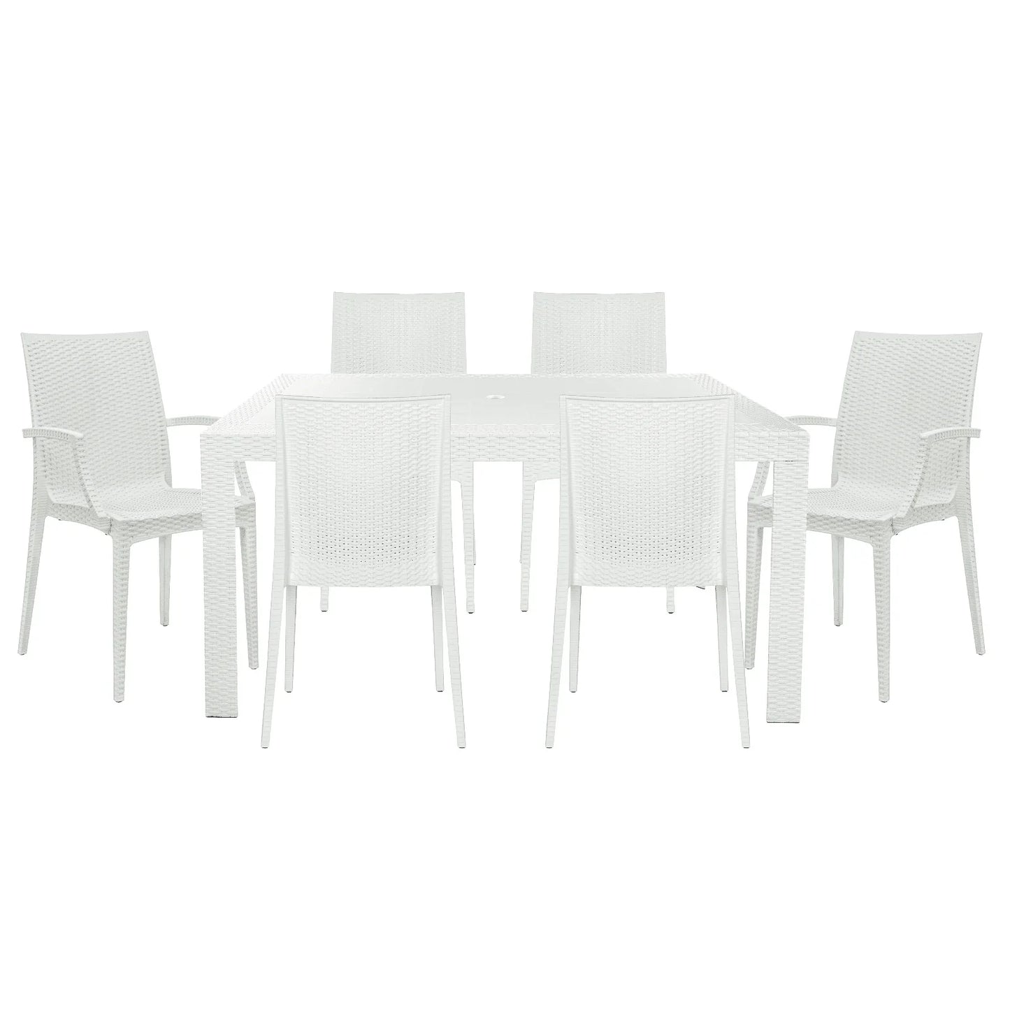 Mace Mid-Century 7-Piece Outdoor Dining Set: 4 Side Chairs & 2 Armchairs - Elax Furniture