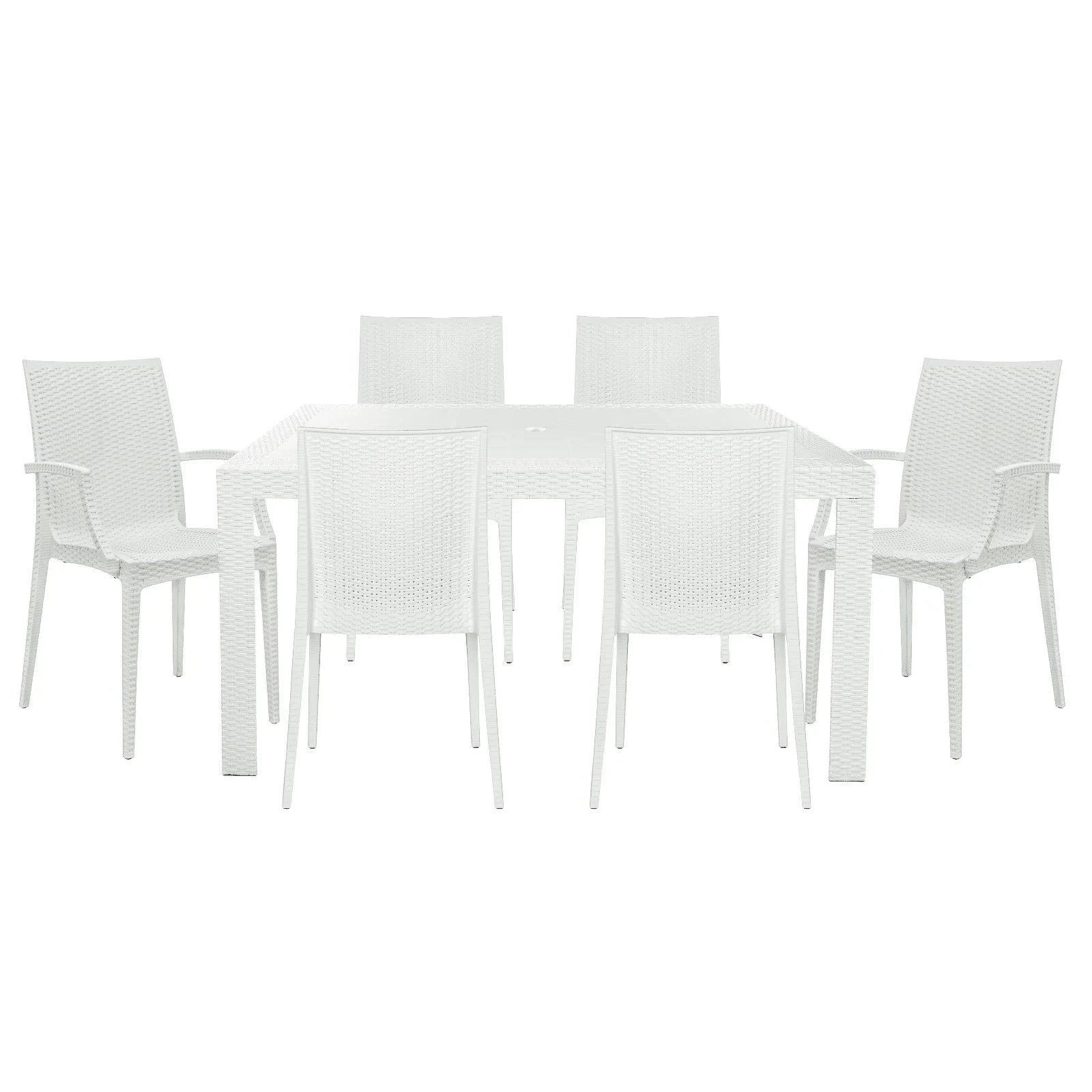 Mace Mid-Century 7-Piece Outdoor Dining Set: 4 Side Chairs & 2 Armchairs - Elax Furniture