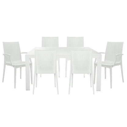 Mace Mid-Century 7-Piece Outdoor Dining Set: 4 Side Chairs & 2 Armchairs - Elax Furniture
