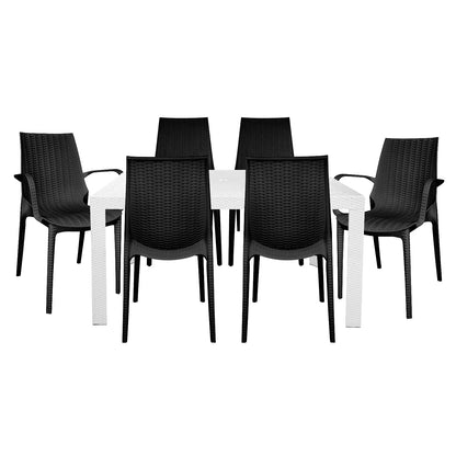 Kent Mid-Century 7-Piece Outdoor Dining Set: 4 Side Chairs & 2 Armchairs - Elax Furniture