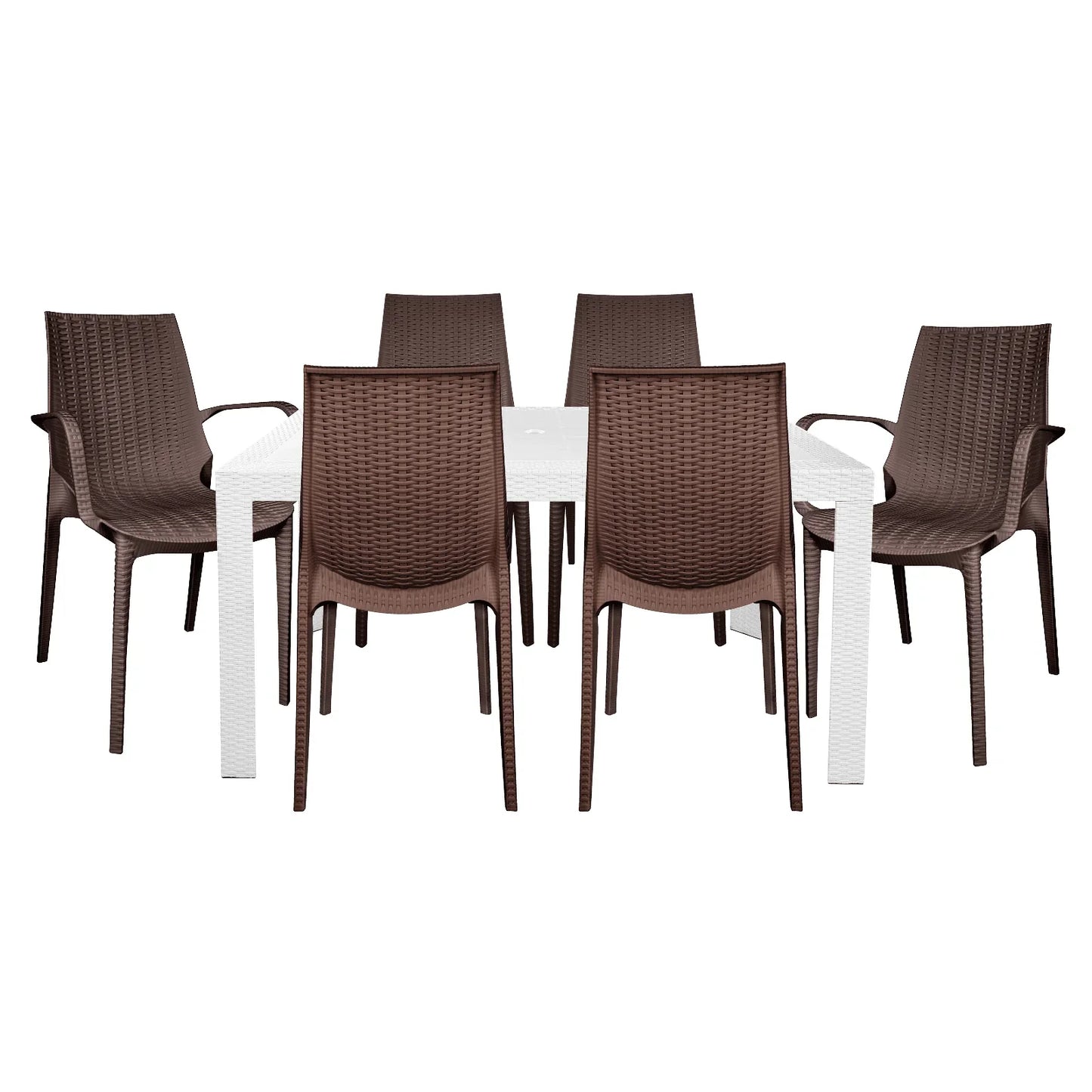 Kent Mid-Century 7-Piece Outdoor Dining Set: 4 Side Chairs & 2 Armchairs - Elax Furniture