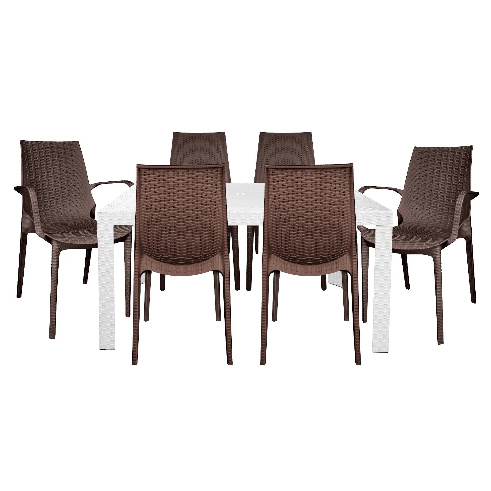 Kent Mid-Century 7-Piece Outdoor Dining Set: 4 Side Chairs & 2 Armchairs - Elax Furniture