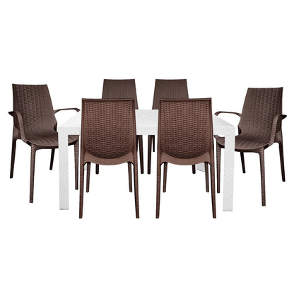Kent Mid-Century 7-Piece Outdoor Dining Set: 4 Side Chairs & 2 Armchairs - Elax Furniture
