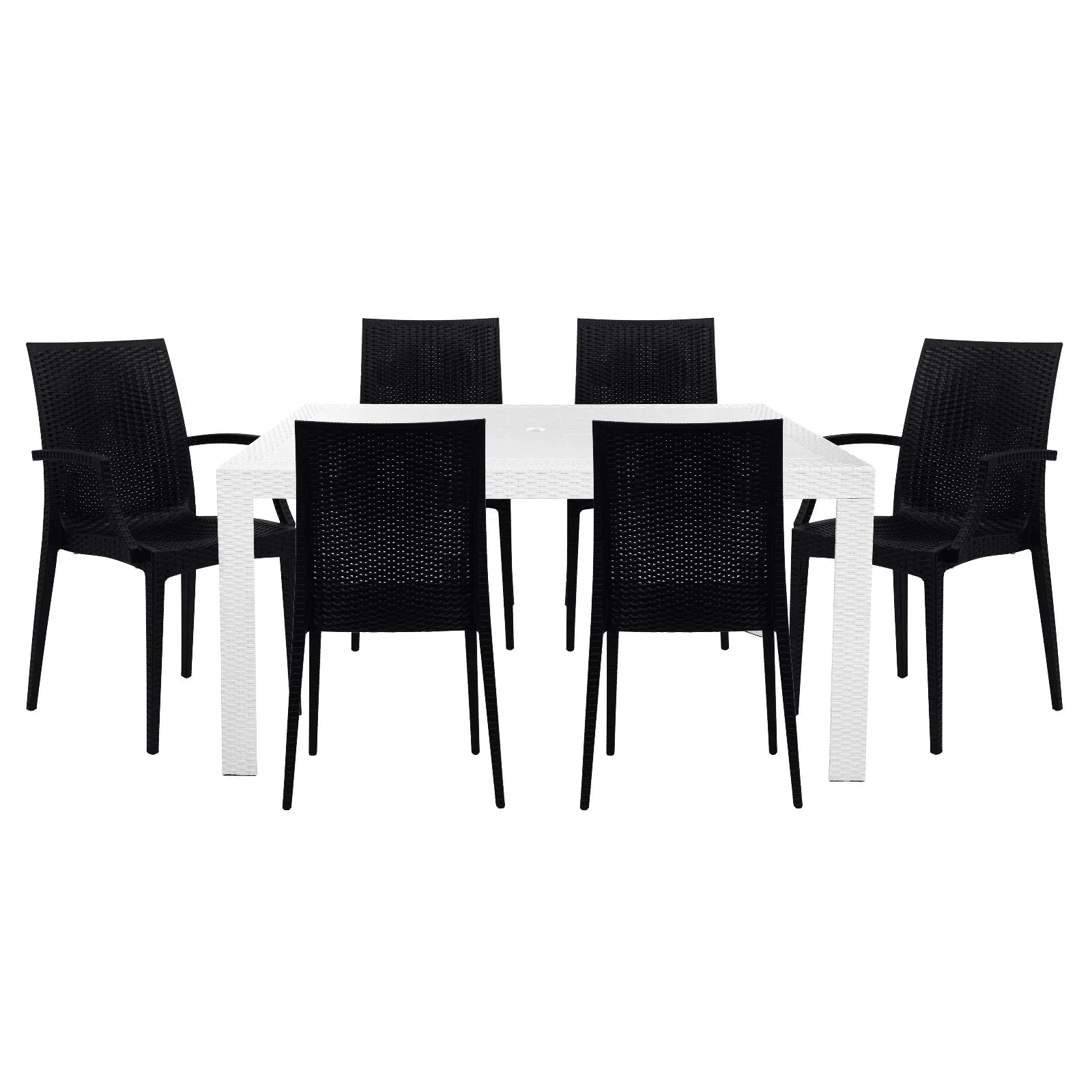 Mace Mid-Century 7-Piece Outdoor Dining Set: 4 Side Chairs & 2 Armchairs - Elax Furniture