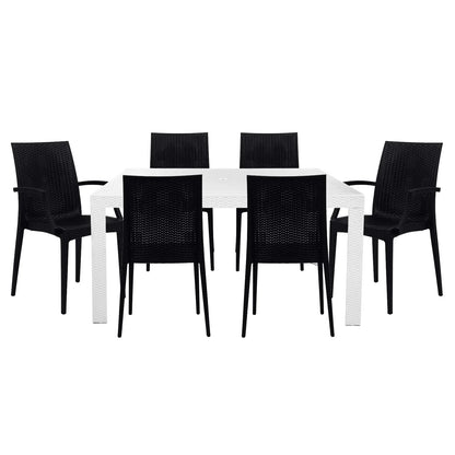 Mace Mid-Century 7-Piece Outdoor Dining Set: 4 Side Chairs & 2 Armchairs - Elax Furniture