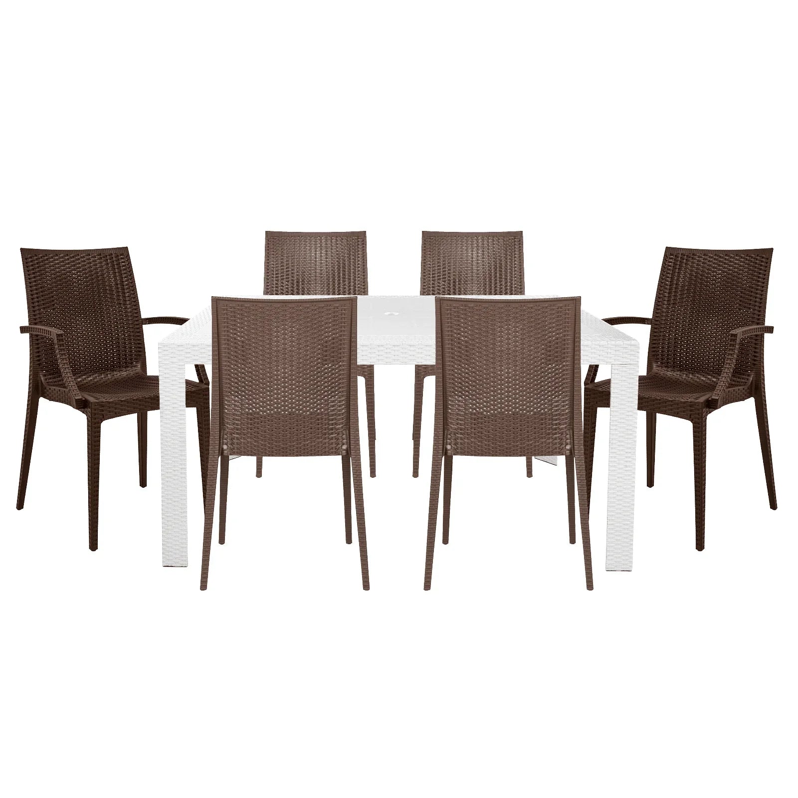 Mace Mid-Century 7-Piece Outdoor Dining Set: 4 Side Chairs & 2 Armchairs - Elax Furniture