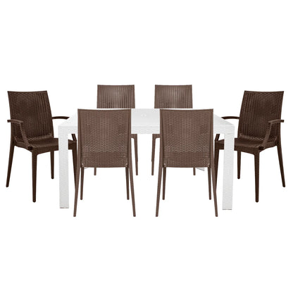 Mace Mid-Century 7-Piece Outdoor Dining Set: 4 Side Chairs & 2 Armchairs - Elax Furniture