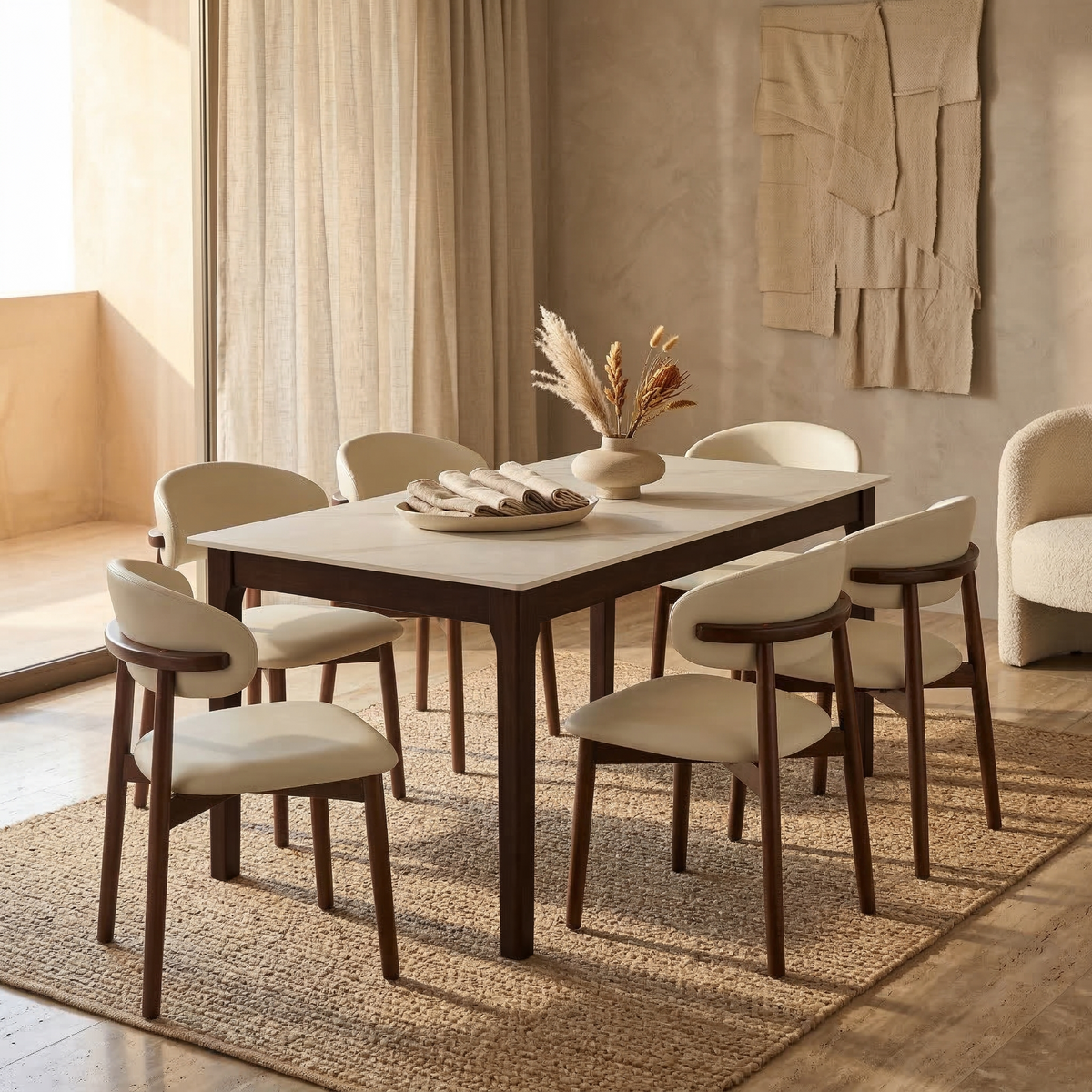 Mina Dining Table with Sintered Stone Tabletop with Metal/Wood Legs