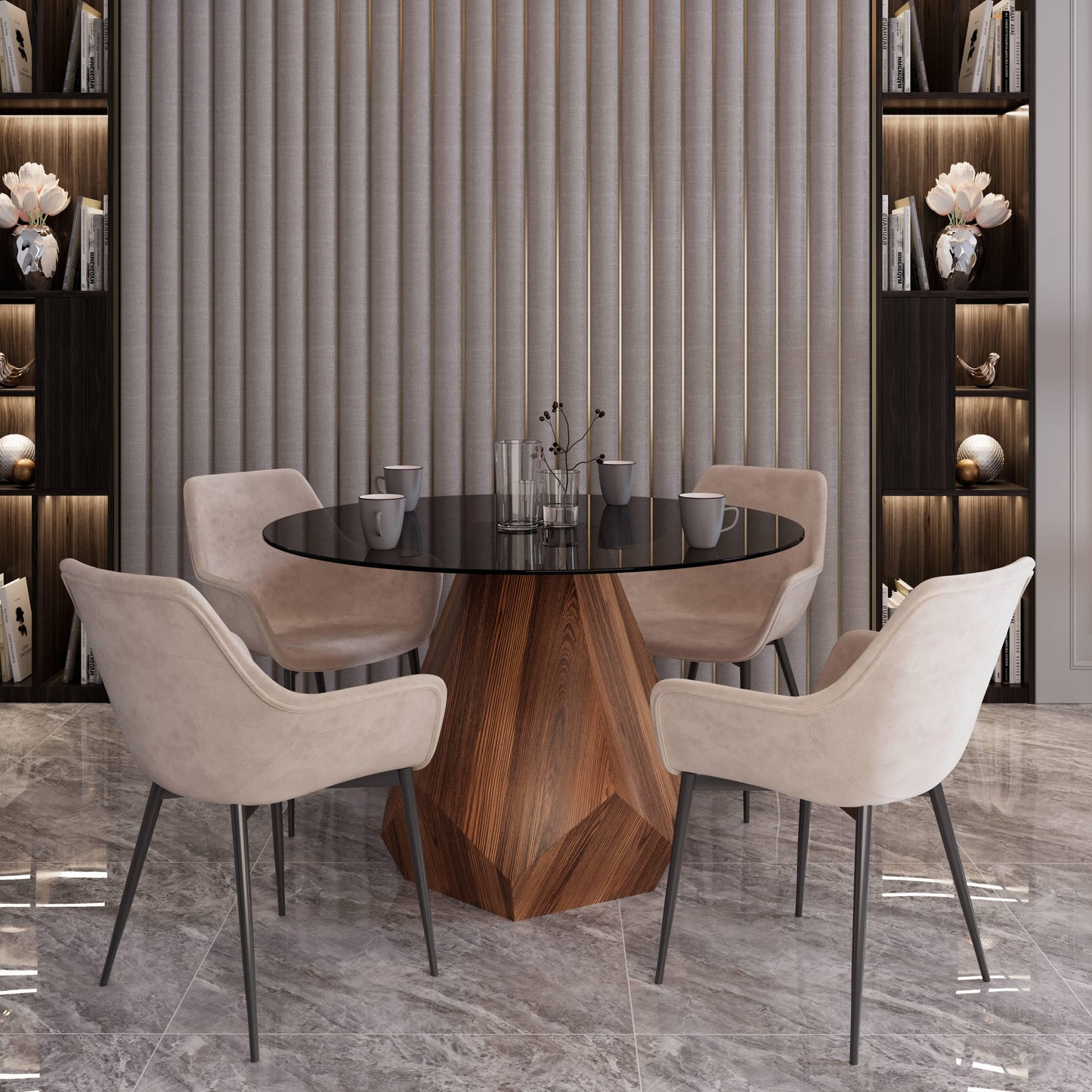 Nebo Modern Dining Table in Walnut Base with Glass/Sintered Stone Table Top - Elax Furniture