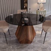 Nebo Modern Dining Table in Walnut Base with Glass/Sintered Stone Table Top - Elax Furniture