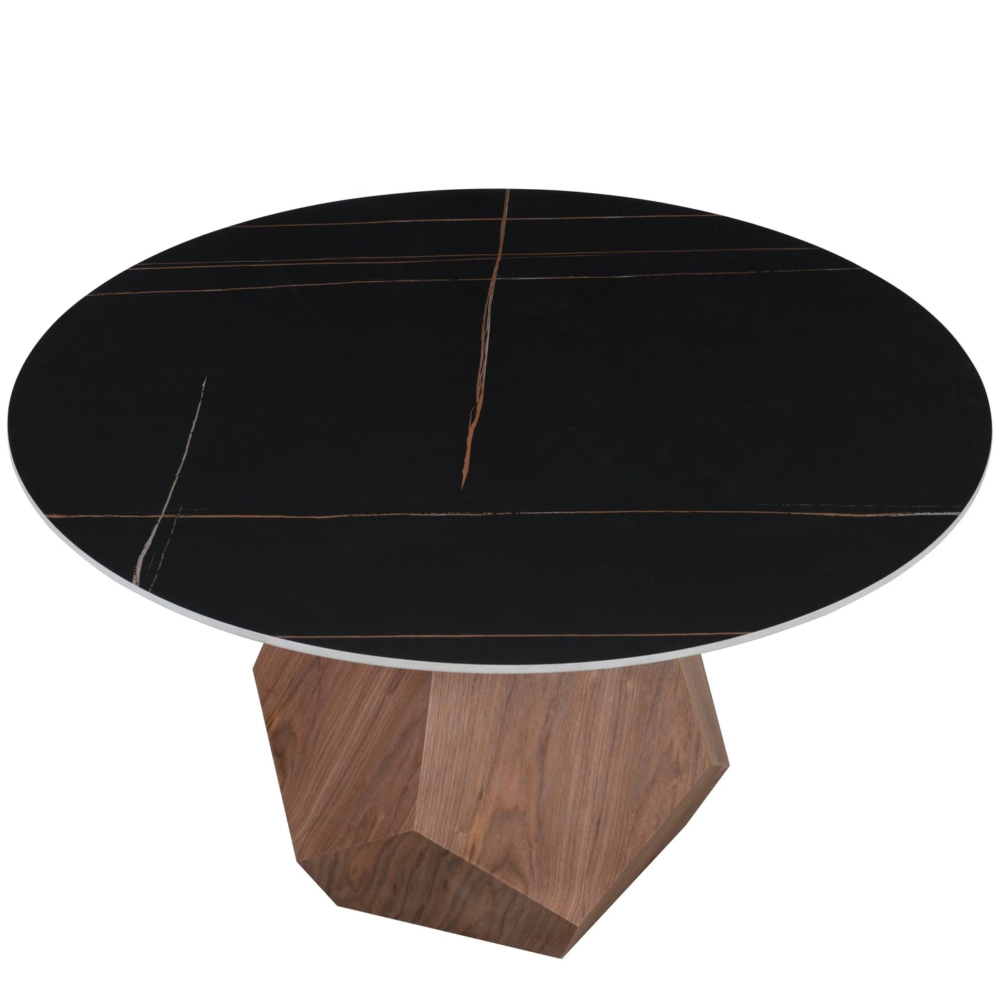 Nebo Modern Dining Table in Walnut Base with Glass/Sintered Stone Table Top - Elax Furniture