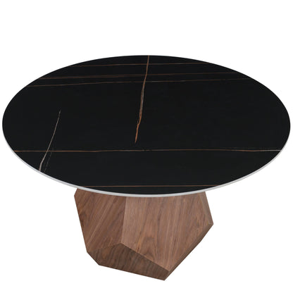 Nebo Modern Dining Table in Walnut Base with Glass/Sintered Stone Table Top - Elax Furniture