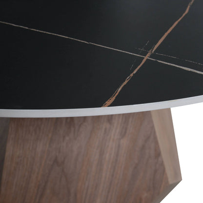 Nebo Modern Dining Table in Walnut Base with Glass/Sintered Stone Table Top - Elax Furniture