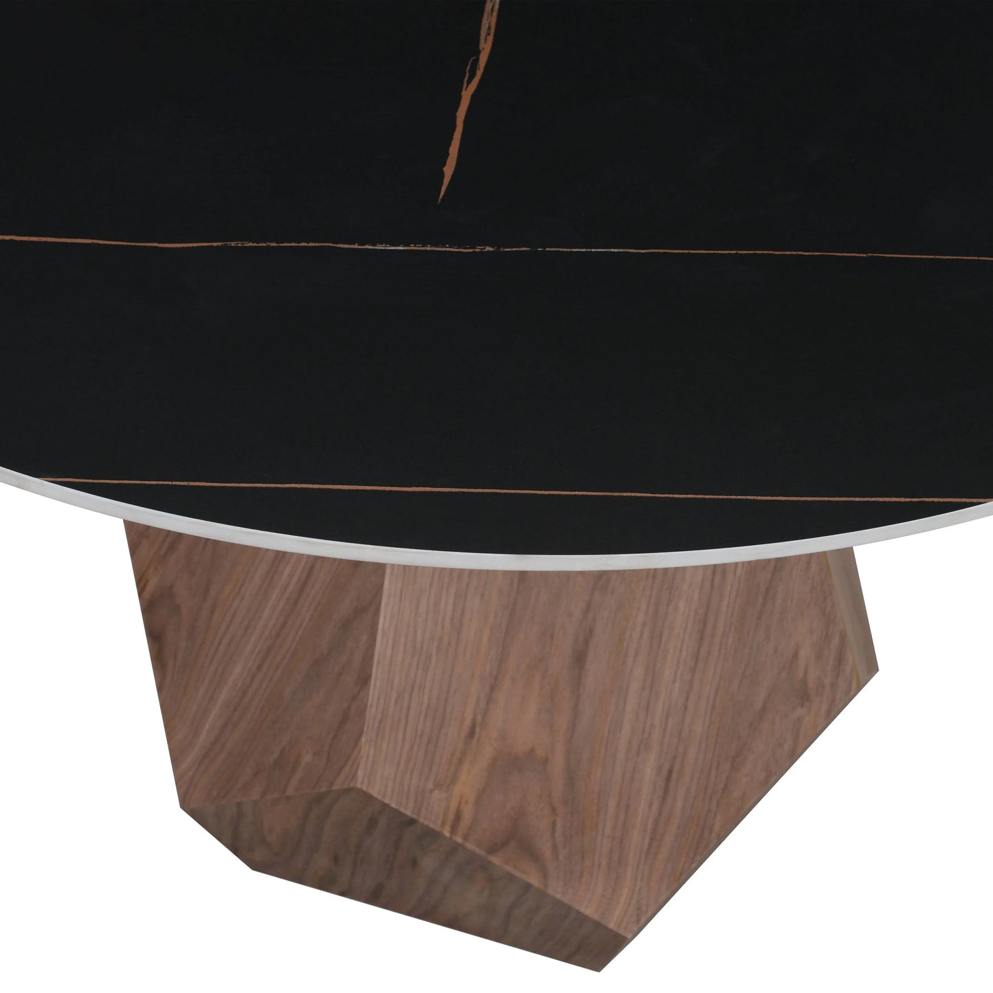 Nebo Modern Dining Table in Walnut Base with Glass/Sintered Stone Table Top - Elax Furniture