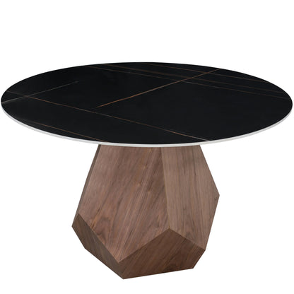 Nebo Modern Dining Table in Walnut Base with Glass/Sintered Stone Table Top - Elax Furniture