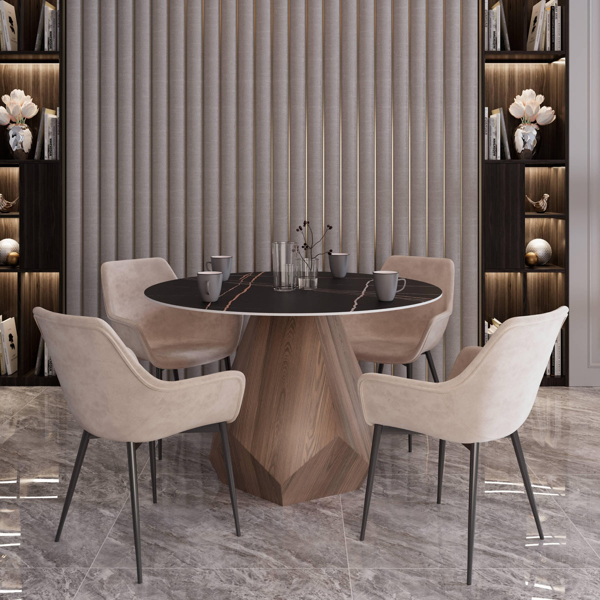 Nebo Modern Dining Table in Walnut Base with Glass/Sintered Stone Table Top - Elax Furniture