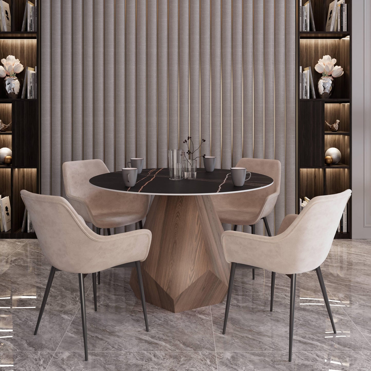 Nebo Modern Dining Table in Walnut Base with Glass/Sintered Stone Table Top - Elax Furniture