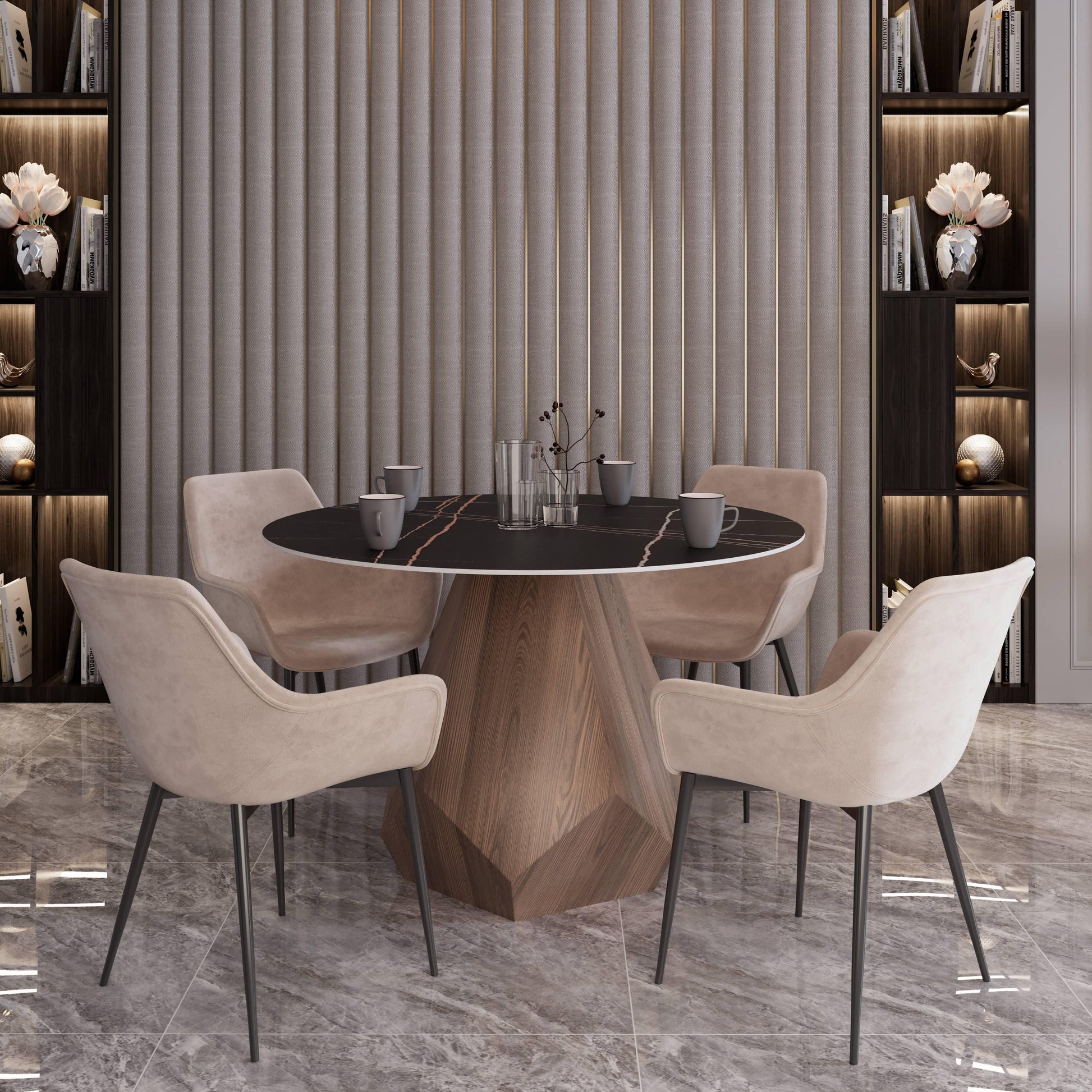 Nebo Modern Dining Table in Walnut Base with Glass/Sintered Stone Table Top - Elax Furniture