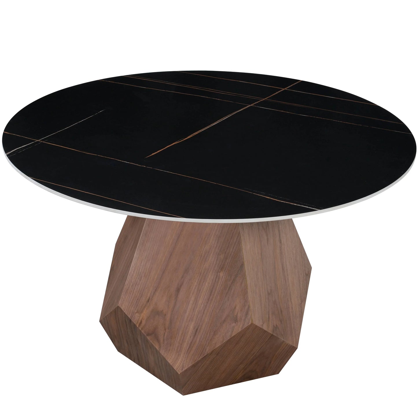 Nebo Modern Dining Table in Walnut Base with Glass/Sintered Stone Table Top - Elax Furniture