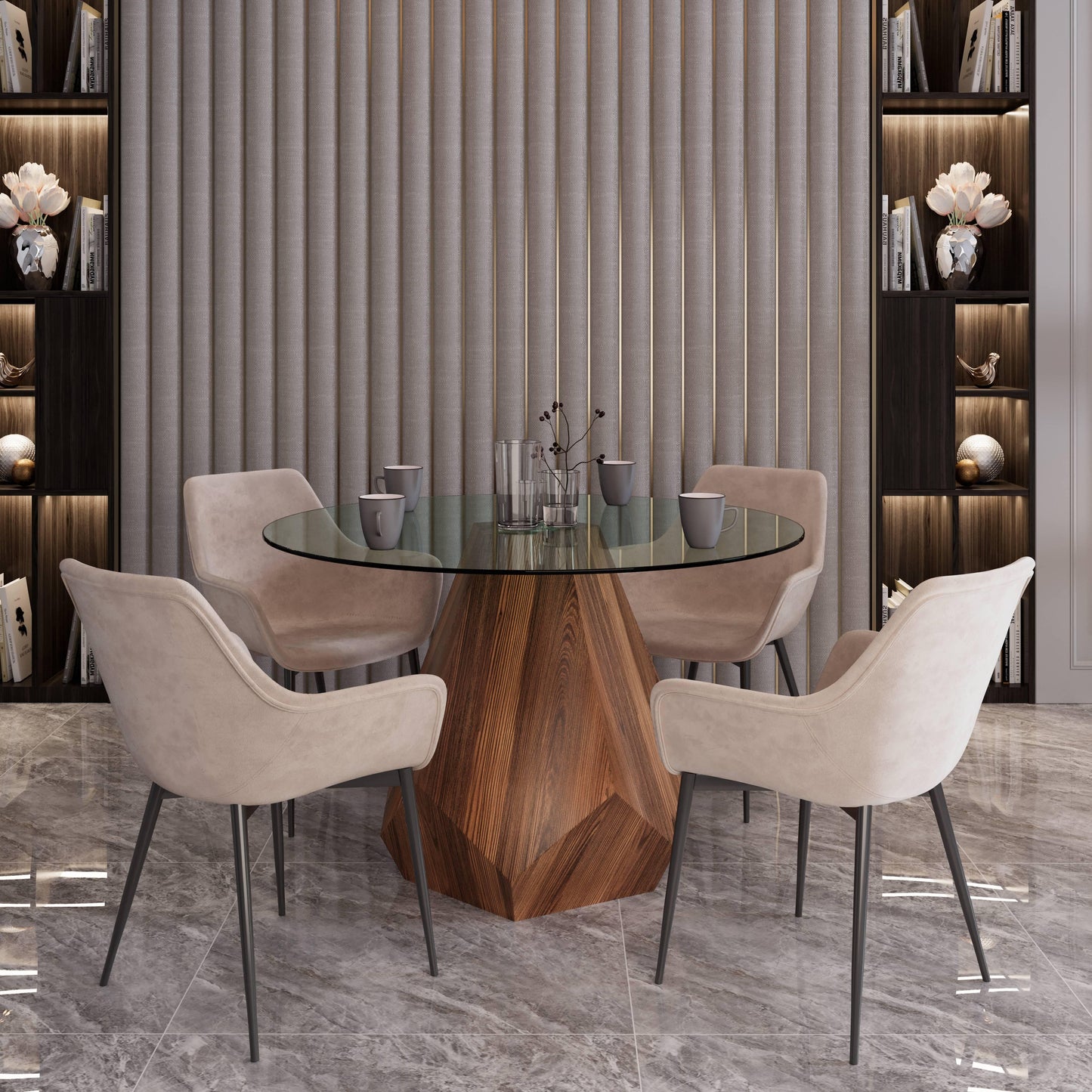 Nebo Modern Dining Table in Walnut Base with Glass/Sintered Stone Table Top - Elax Furniture